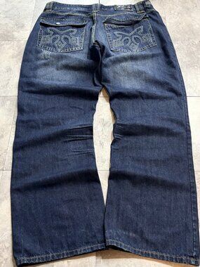 Ten 25 Baggy Jeans 42x32 Dark Blue Embroidered